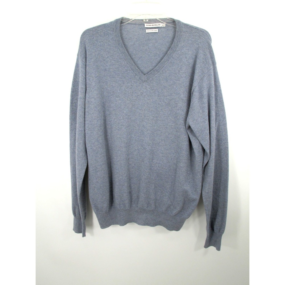 PETER MILLAR Men Medium Light Blue Cashmere Blend V-Neck Pullover Sweater